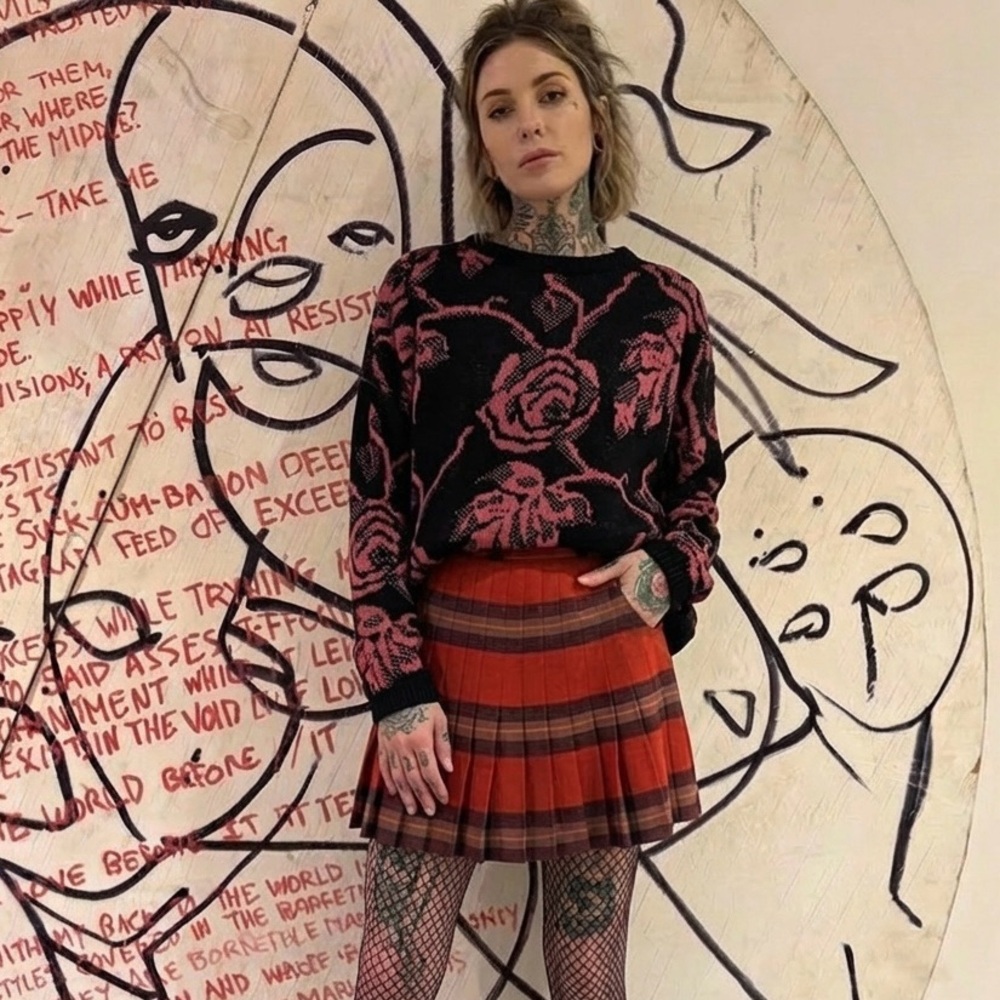 Vintage 90s Grunge Thrashed Roses Knit Sweater